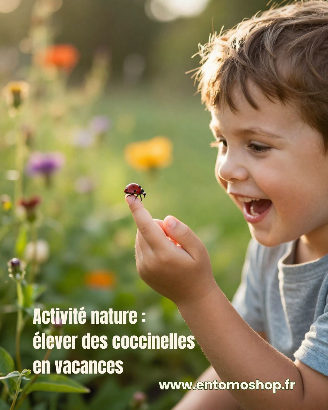 Activité nature enfants insectes : élever des coccinelles ou des chrysopes pendant les vacances d'été. Kit pédagogique Entomoshop pour familles curieuses.