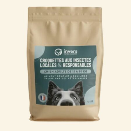 Croquettes chien taille moyenne 4kg aux insectes locaux – alimentation complète pour chiens 15-30kg. Made in France, sans conservateur