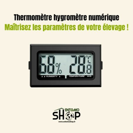 thermomètre, thermomètre élevage insectes, hygromètre numérique, mesure humidité température, Tenebrio Molitor, Hermetia Illucens, matériel élevage insectes, thermomètre LCD, hygromètre précis